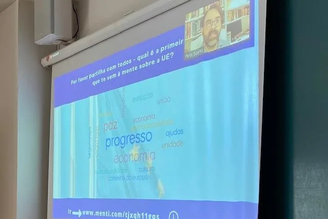 The projected image of the word cloud in the classroom.